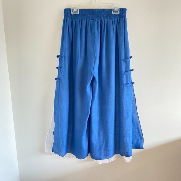 Wide Leg Linen Cotton Blue & Whited Cropped Pants Sz 6 - Picture 5 of 13